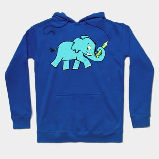 blue elephant on a walk carries a green pencil in its trunk Hoodie